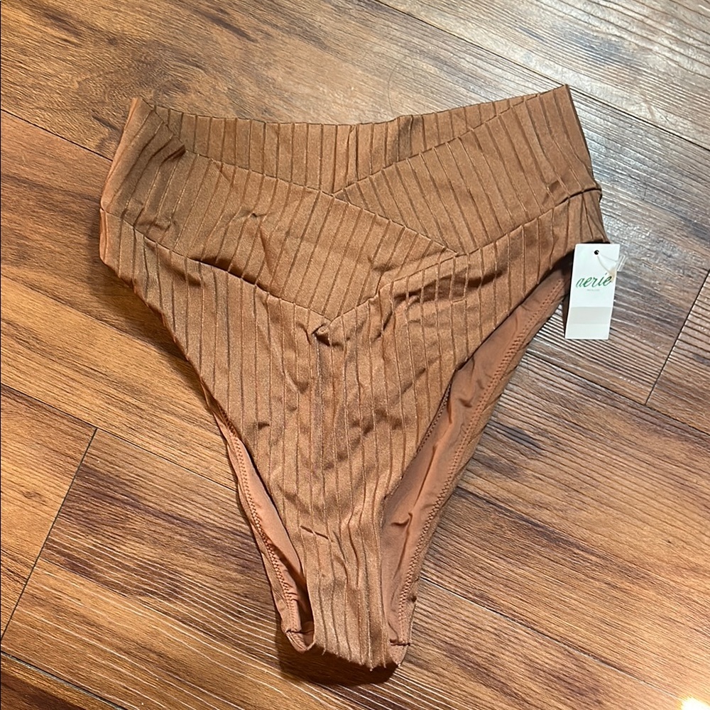 Aerie Brown Ribbed Cheeky Bikini Bottom